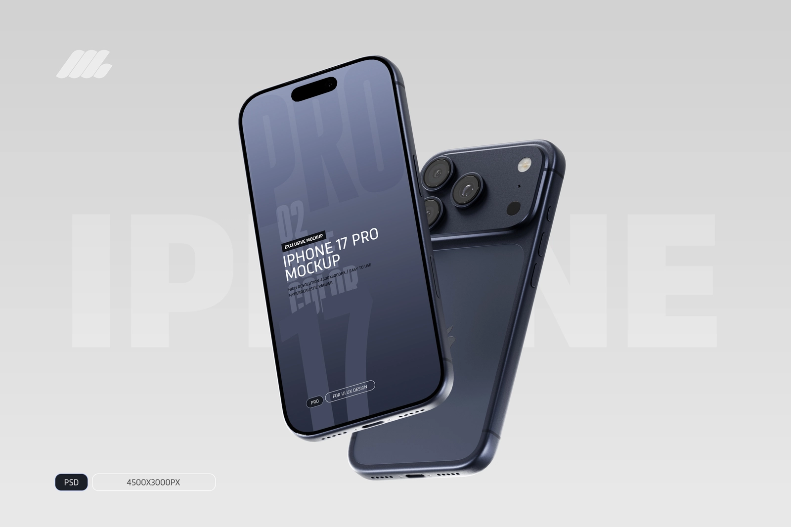 Free iPhone 17 Pro Mockup PSD Blue Color