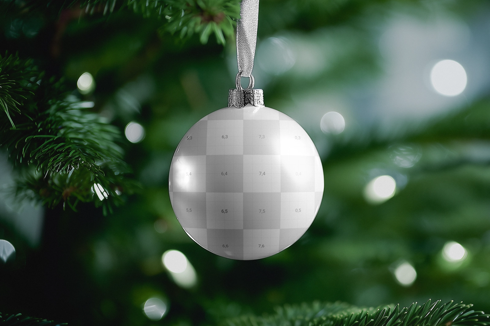 Free Christmas Ball Mockup With Green Tree