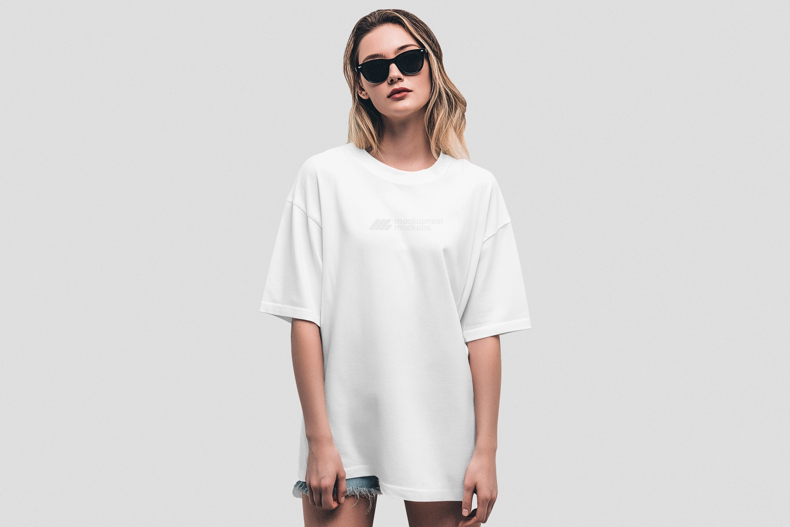 Black T-Shirt Wearing By Woman Mockup