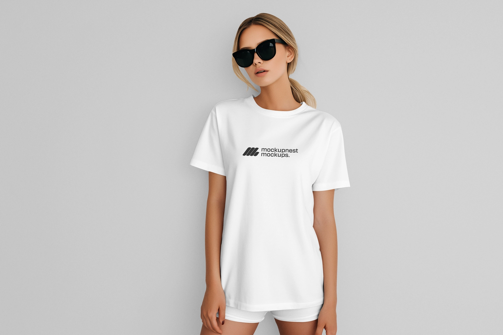 Minimal Women T Shirt Mockup in Clean Studio