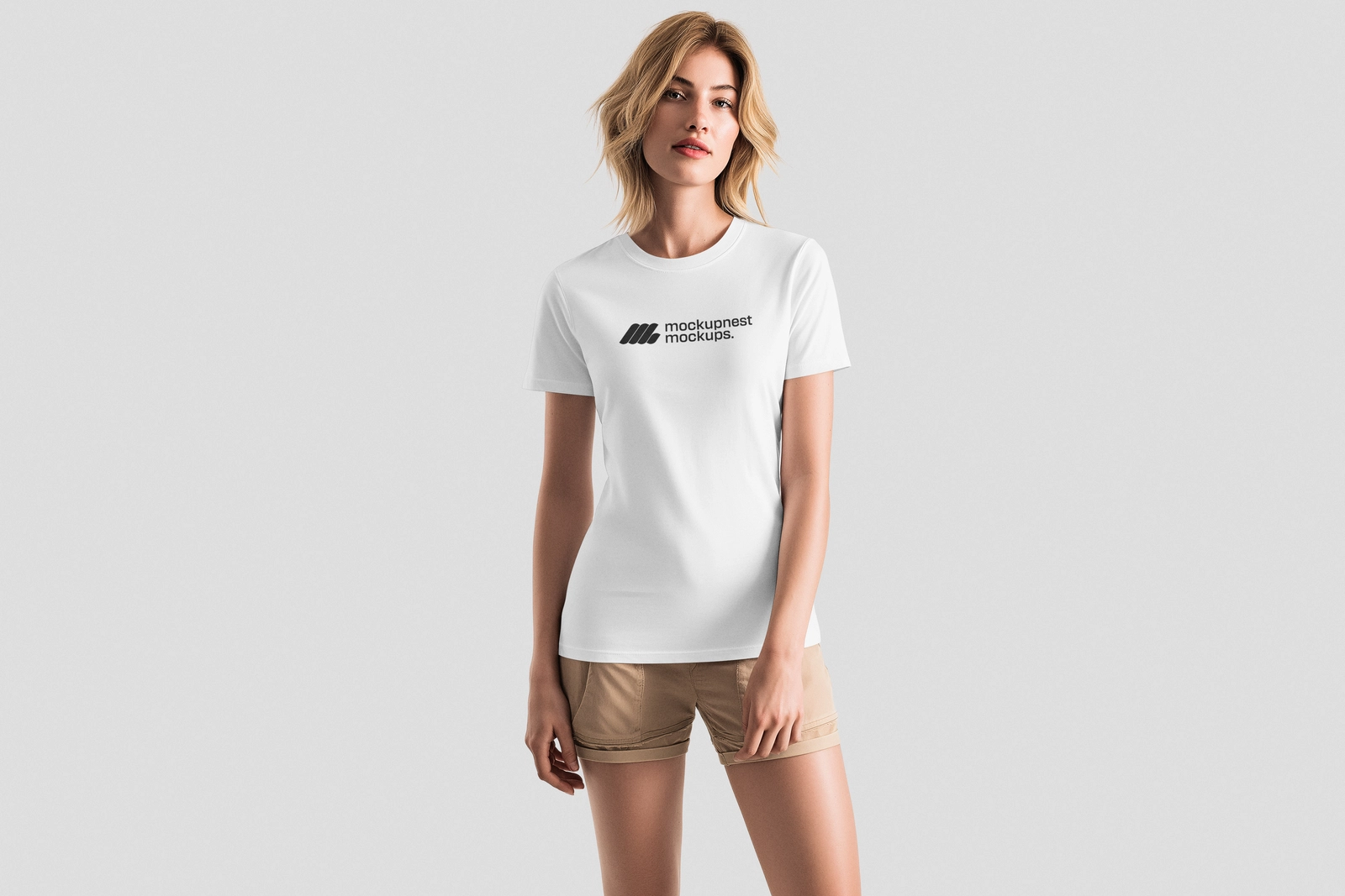 Full Body Women T Shirt Mockup Studio Shot
