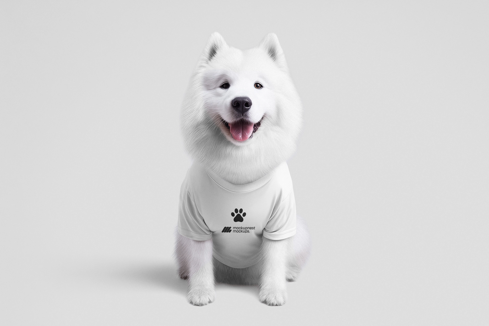 Fluffy White Dog Apparel Mockup on Minimal Background