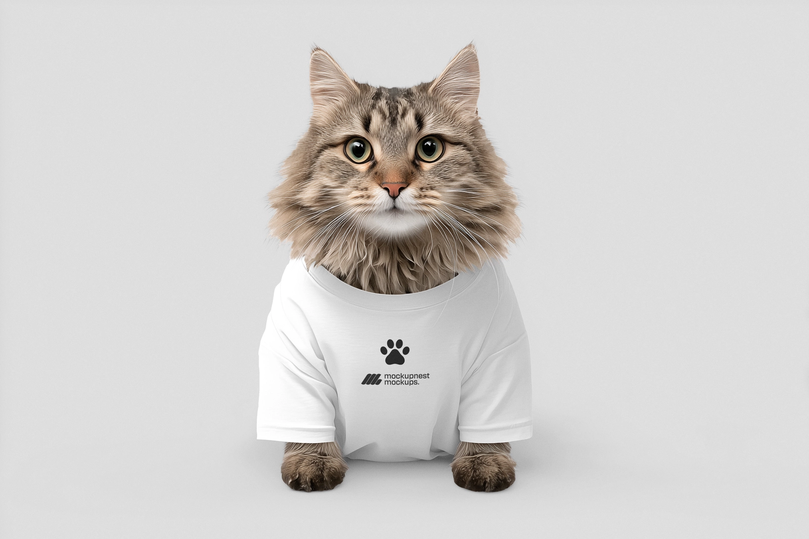 Fluffy Cat Clothing Mockup in Minimal Studio