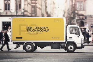 Free Food Delivery Truck Mockup
