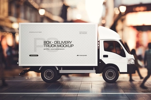Free Box Food Delivery Truck Mockup