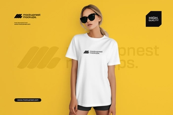 Minimal Women T Shirt Mockup in Clean Studio