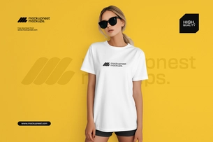 Minimal Women T Shirt Mockup in Clean Studio