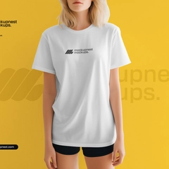 Women T Shirt Mockup with Natural Fabric Folds