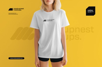 Women T Shirt Mockup with Natural Fabric Folds