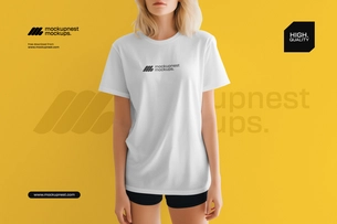 Women T Shirt Mockup with Natural Fabric Folds