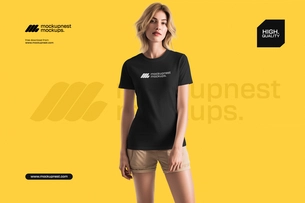 Full Body Women T Shirt Mockup Studio Shot
