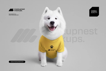 Fluffy White Dog Apparel Mockup on Minimal Background