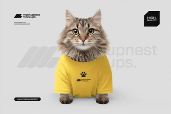 Fluffy Cat Clothing Mockup in Minimal Studio