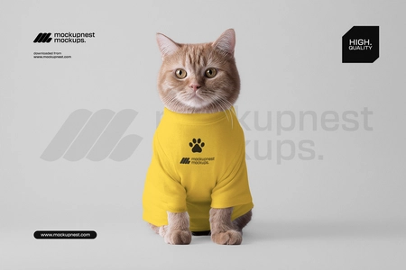Orange Cat T Shirt Mockup on Studio Background