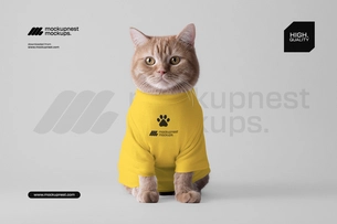 Orange Cat T Shirt Mockup on Studio Background