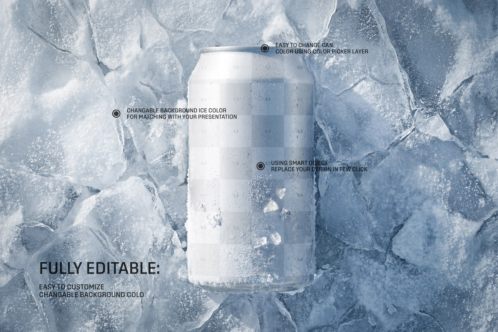 330ml Soda Beer Drink Can On Ice Mockup