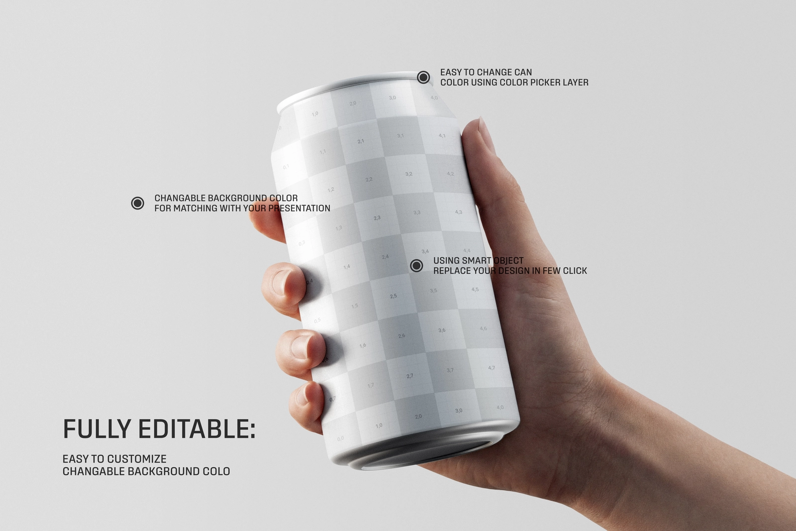 330ml Soda Can Holding By Hand Mockup