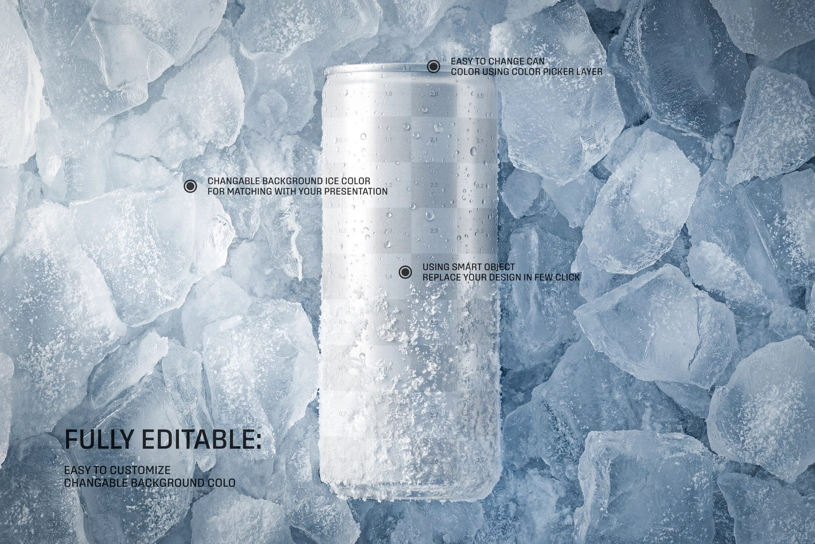 250ml Soda Beer Drink Can On Ice Mockup