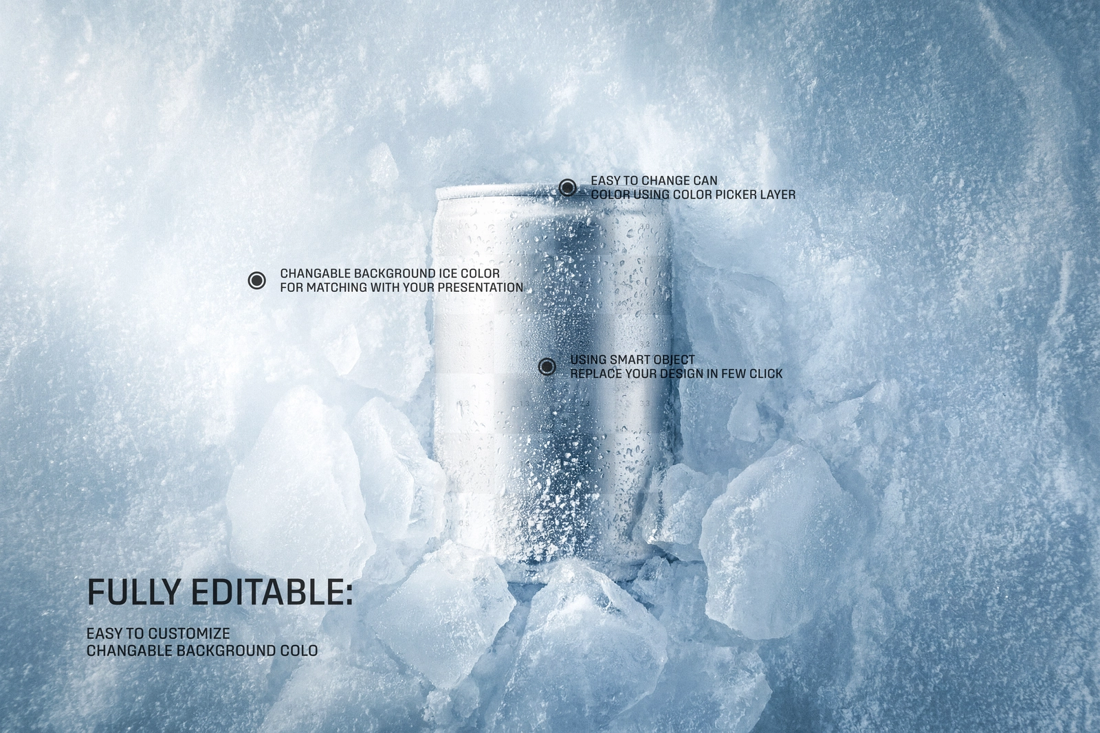 150ml Soda Beer Drink Can On Ice Mockup