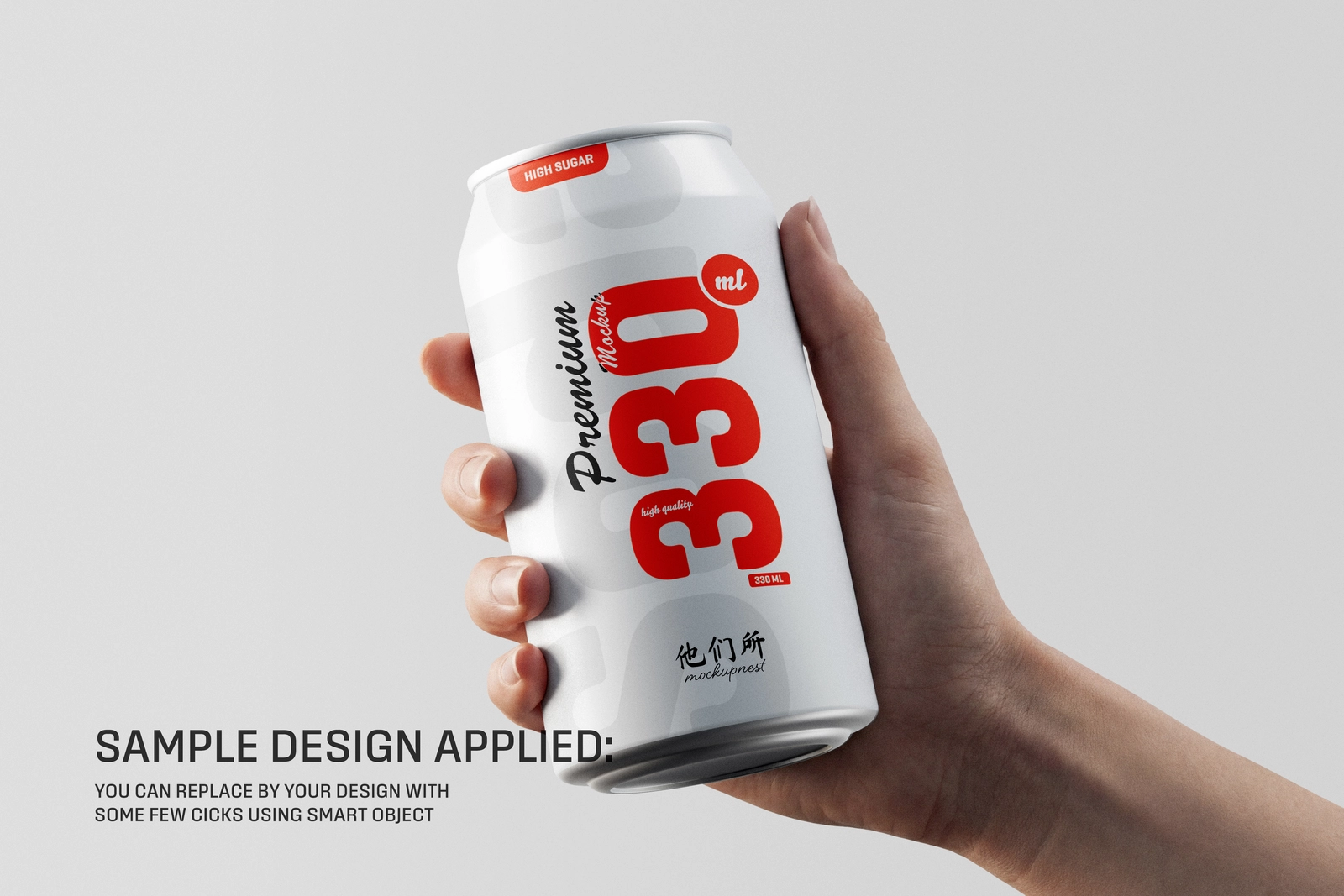330ml Soda Can Holding By Hand Mockup