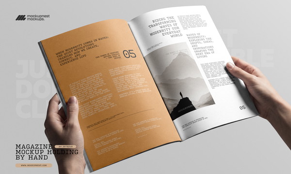 Open A4 Magazine  Holding By Hand Mockup