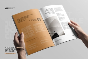 Open A4 Magazine  Holding By Hand Mockup