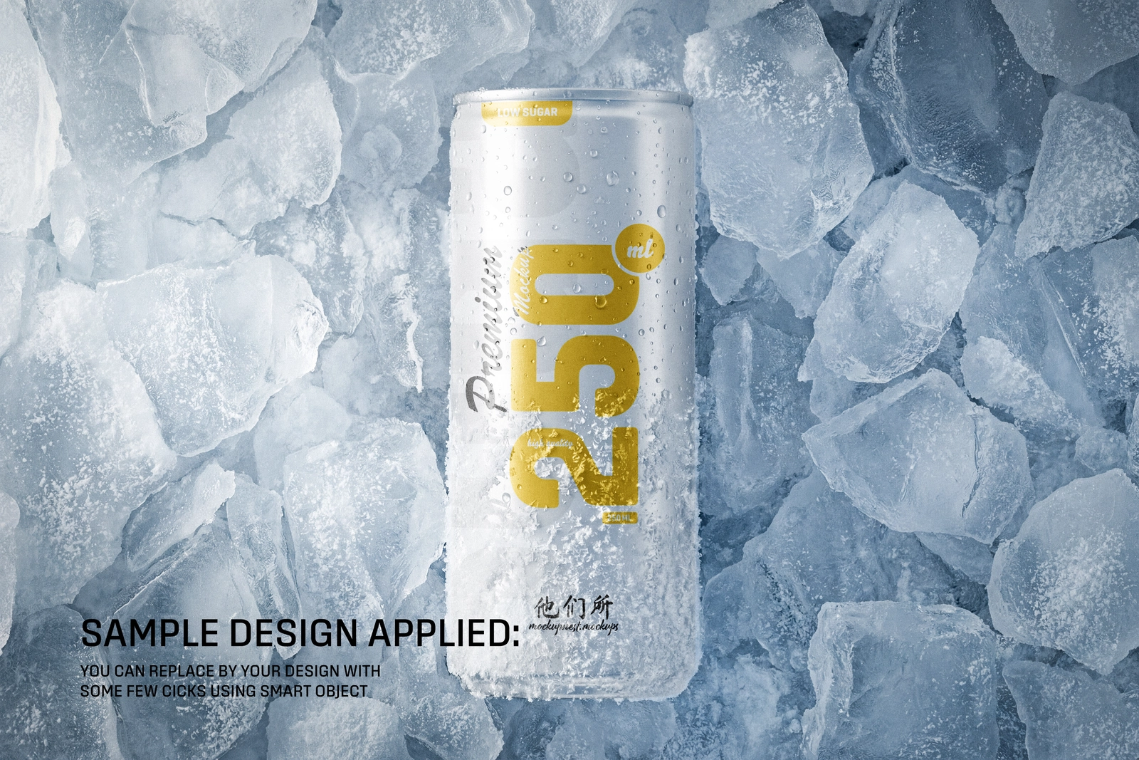 250ml Soda Beer Drink Can On Ice Mockup