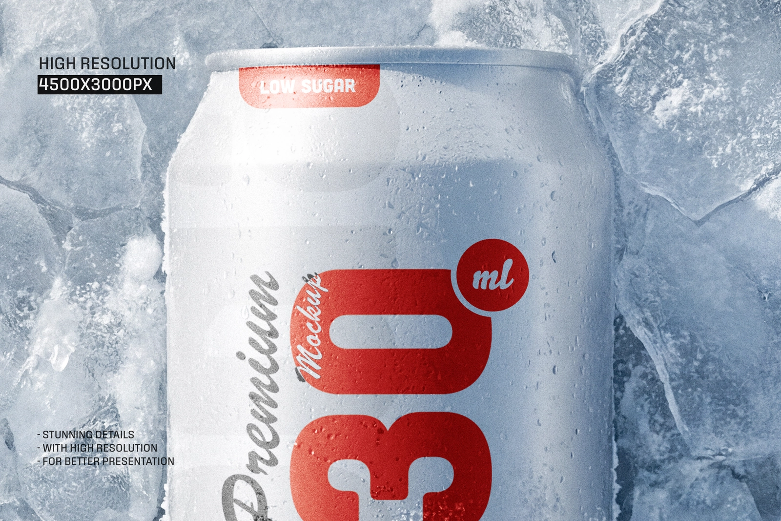 330ml Soda Beer Drink Can On Ice Mockup