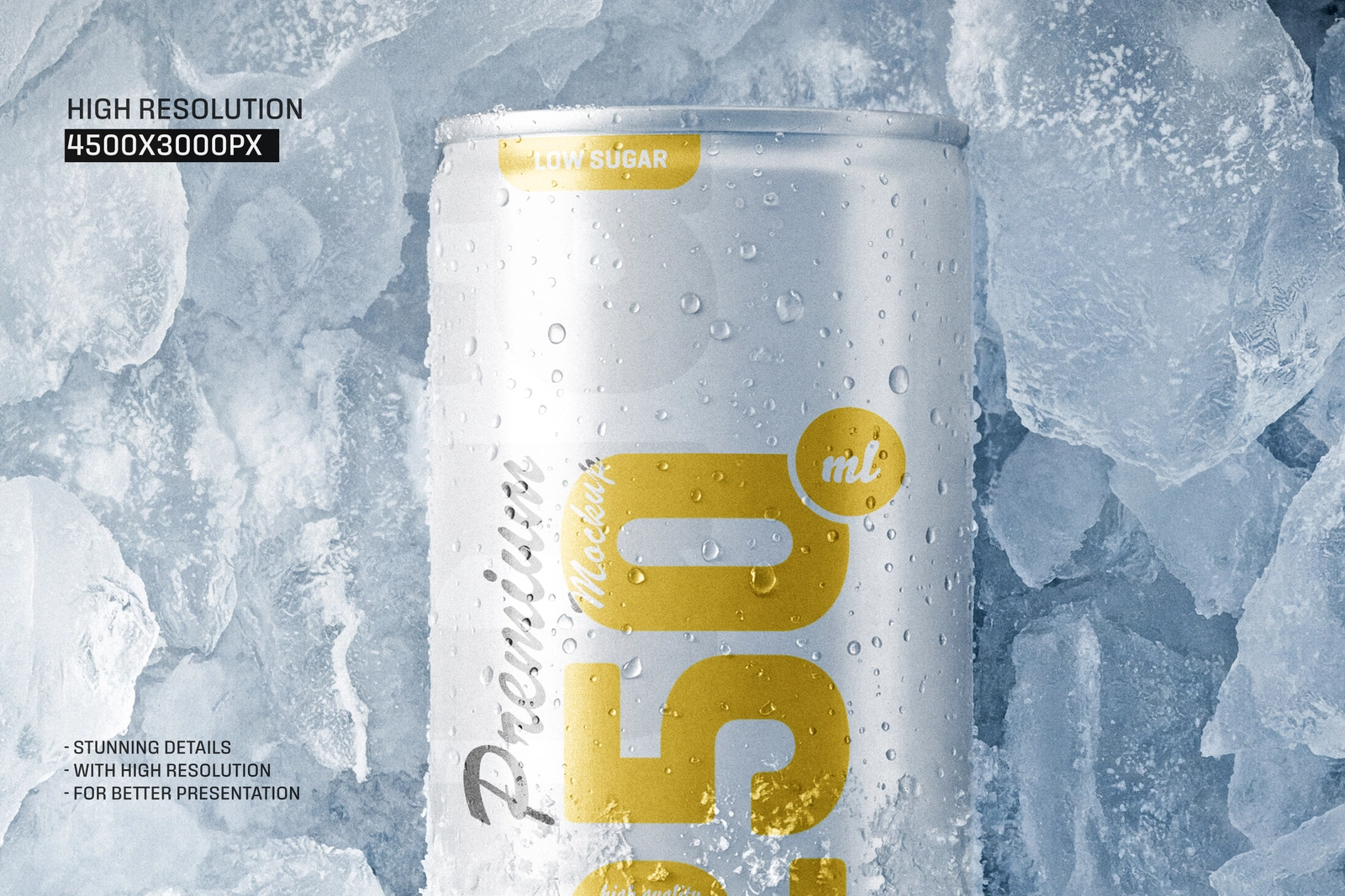 250ml Soda Beer Drink Can On Ice Mockup