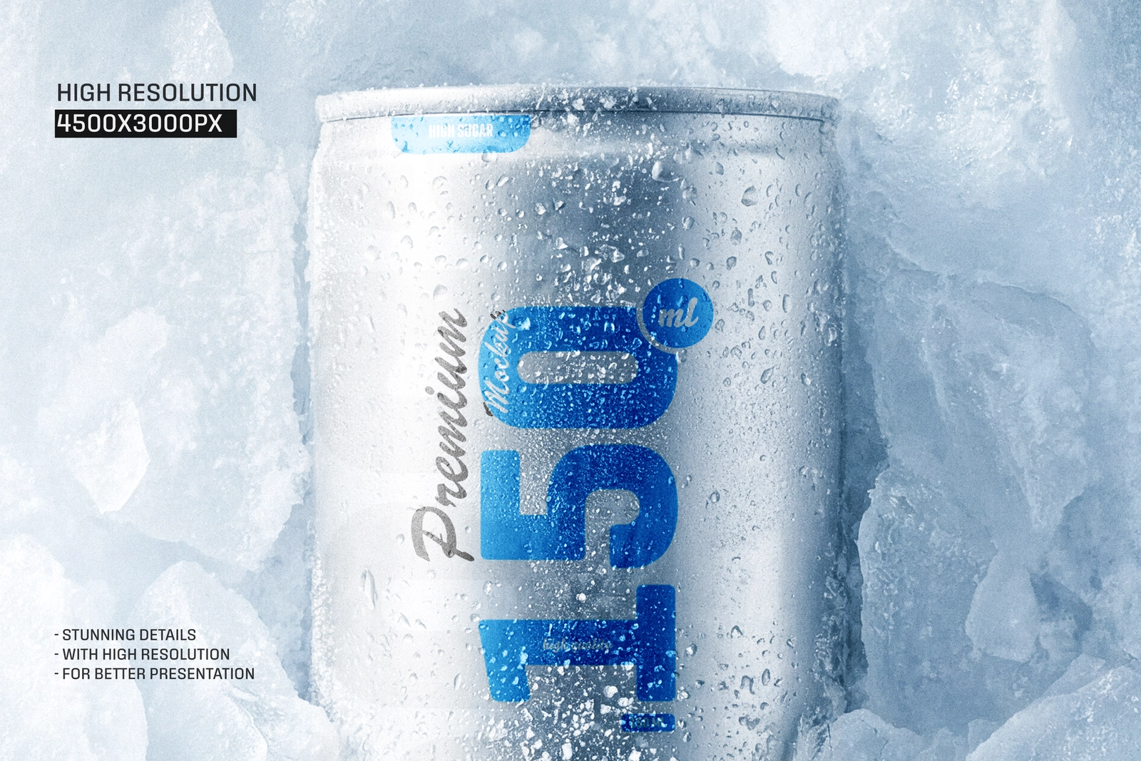 150ml Soda Beer Drink Can On Ice Mockup