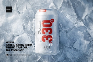 330ml Soda Beer Drink Can On Ice Mockup