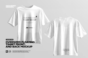 Free Floating Oversized T-Shirt Front And Back Mockup