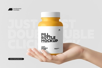 Minimal Pill Bottle Mockup Held in Hand