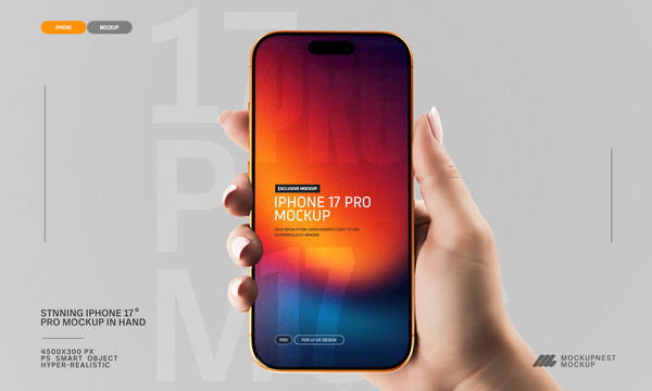 Orange iPhone 17 Pro In Hand Mockup