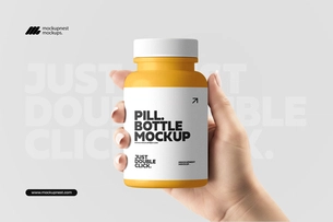 Pill Bottle Holding By Hand Mockup