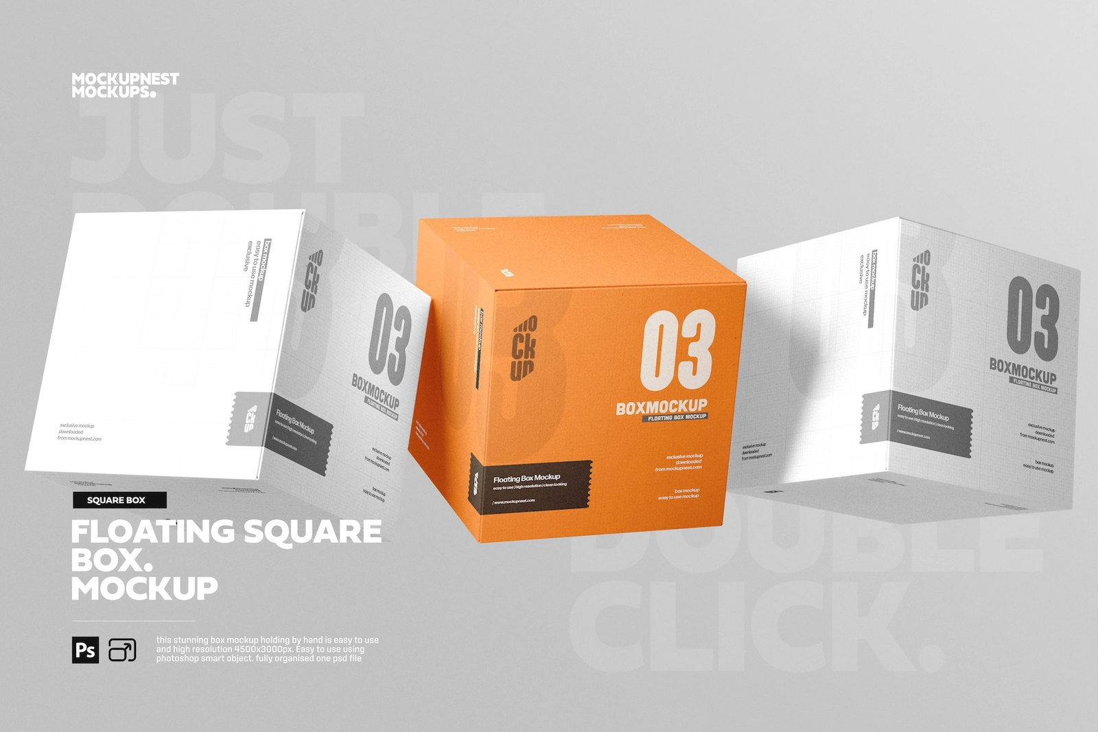 Three Floating Square Box Mockup