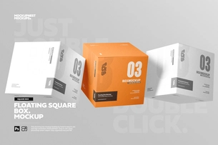Three Floating Square Box Mockup