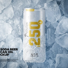 250ml Soda Beer Drink Can On Ice Mockup