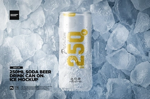 250ml Soda Beer Drink Can On Ice Mockup
