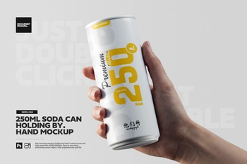 250ml Soda Can Holding By Hand Mockup