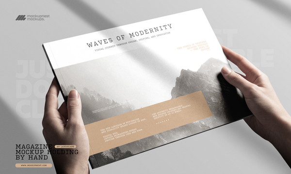 A4 Landscape Magazine Cover Holding By Hand Mockup