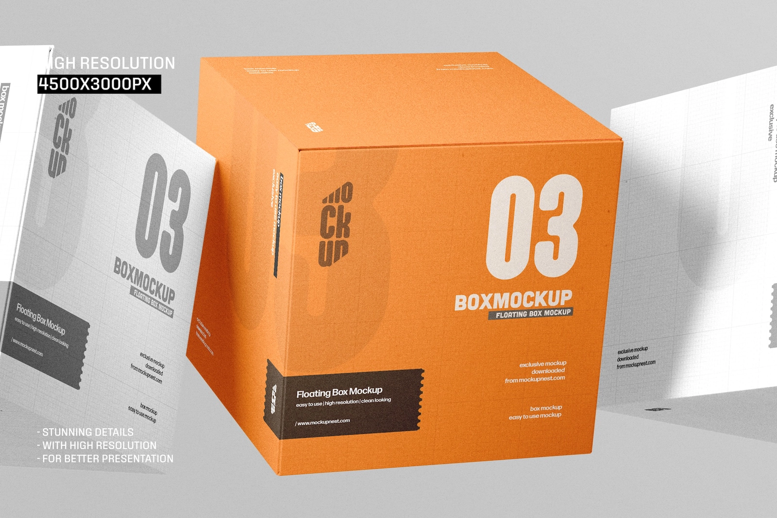 Three Floating Square Box Mockup