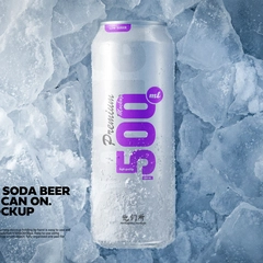 500ml Soda Beer Drink Can On Ice Mockup
