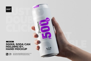 500ml Soda Can Holding By Hand Mockup
