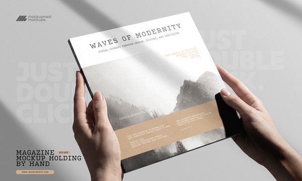 Square Magazine Cover Holding By Hand Mockup