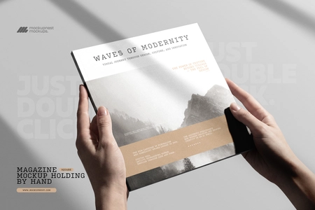 Square Magazine Cover Holding By Hand Mockup