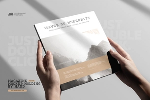 Square Magazine Cover Holding By Hand Mockup
