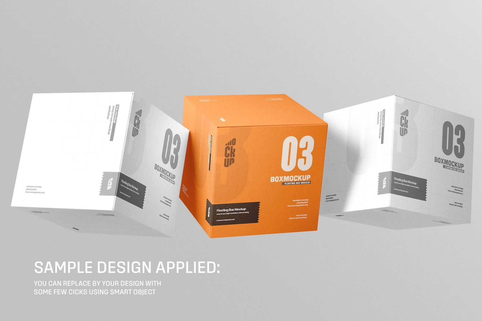 Three Floating Square Box Mockup