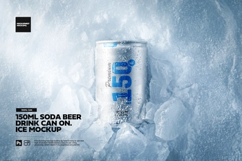 150ml Soda Beer Drink Can On Ice Mockup