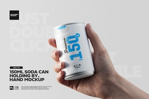 150ml Soda Can Holding By Hand Mockup
